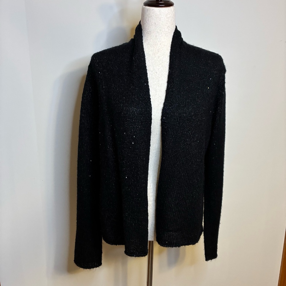 J. Jill Black Open Front Cardigan Sweater Sequin Accent Size M